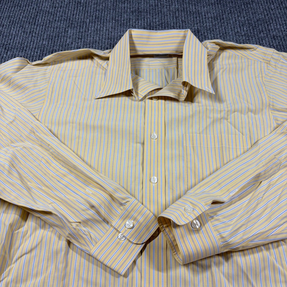 Brooks Brothers Shirt Mens L Slim Fit Non-Iron Stretch Striped Dress Yellow Blue